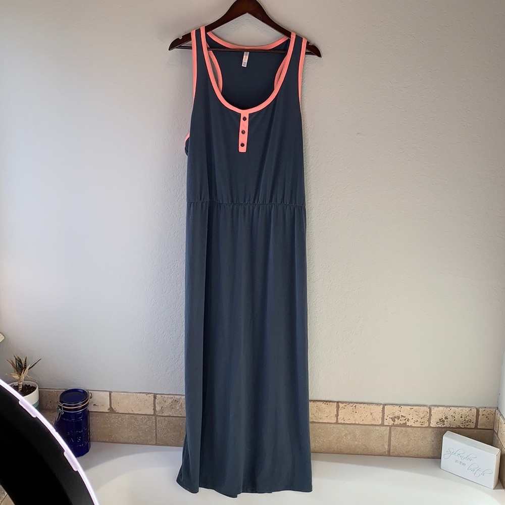 Sleeveless Gray Maxi Dress with Peachy Pink Trim NWT